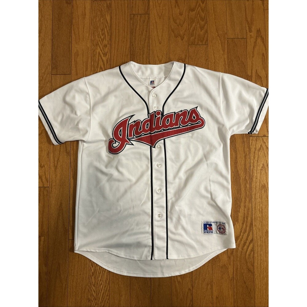Cleveland Indians Jim Thome Jersey Mens L Russell Athletic HOF  Throwback